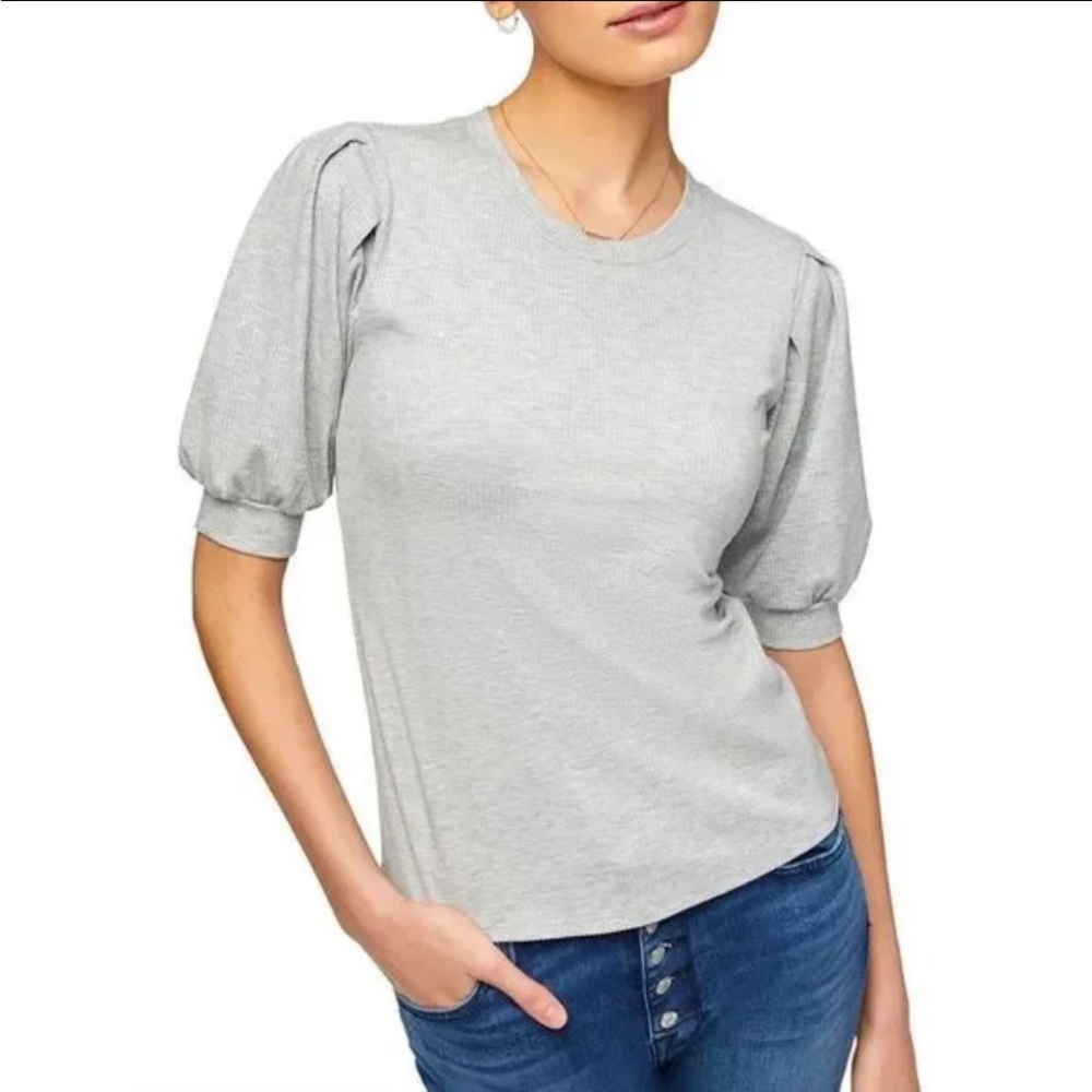 7 For All Mankind Pleated Puff Shoulder Power Dib Tee in Heather Grey Size XL